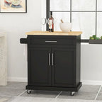 Contemporary Wood Kitchen Cart with Wheels Storage and Wheels by