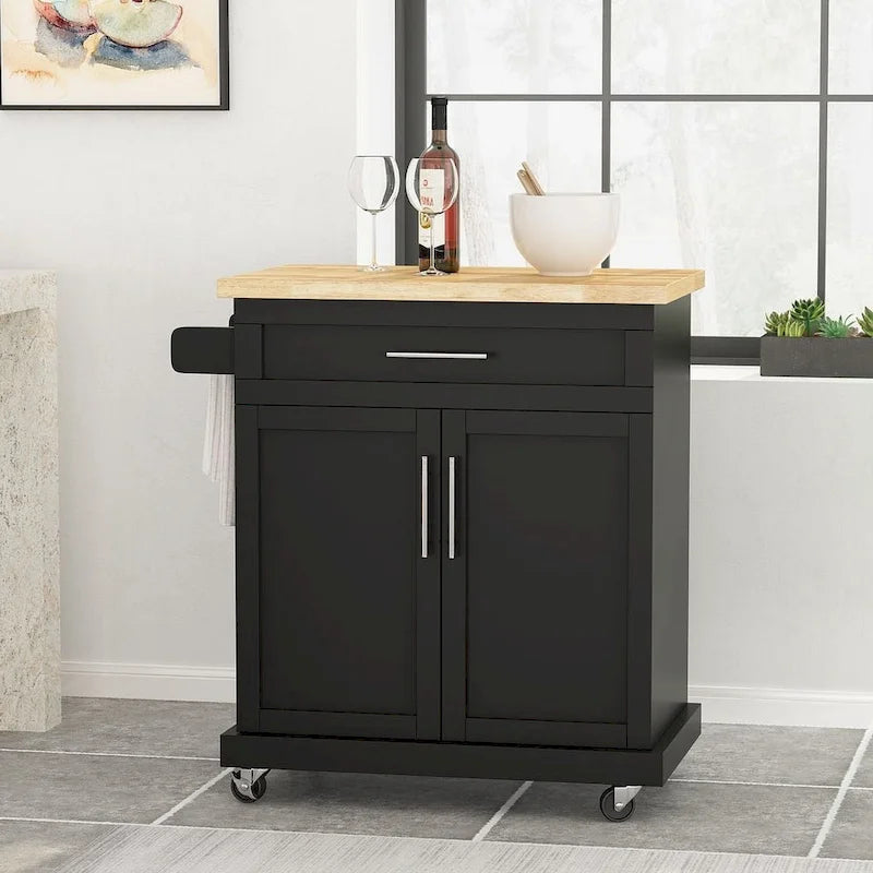 Contemporary Wood Kitchen Cart with Wheels Storage and Wheels by