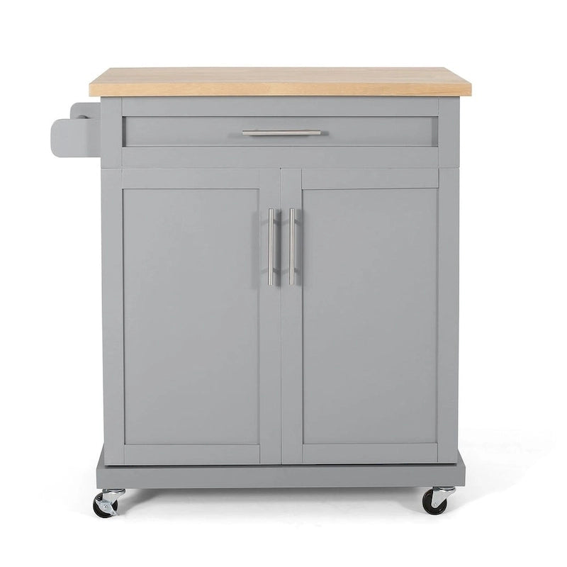 Contemporary Wood Kitchen Cart with Wheels Storage and Wheels by