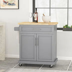 Contemporary Wood Kitchen Cart with Wheels Storage and Wheels by
