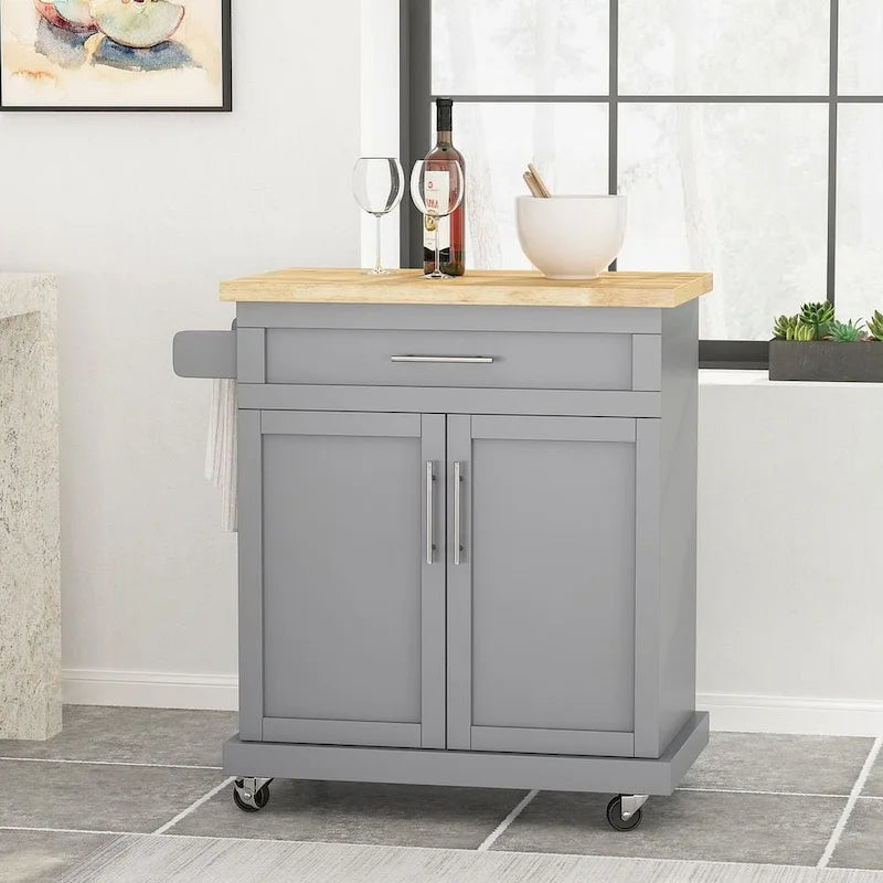 Contemporary Wood Kitchen Cart with Wheels Storage and Wheels by