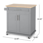 Contemporary Wood Kitchen Cart with Wheels Storage and Wheels by