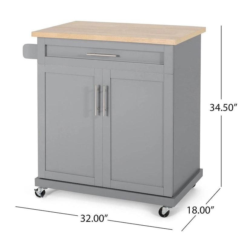 Contemporary Wood Kitchen Cart with Wheels Storage and Wheels by