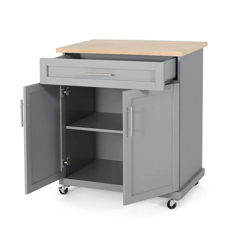Contemporary Wood Kitchen Cart with Wheels Storage and Wheels by