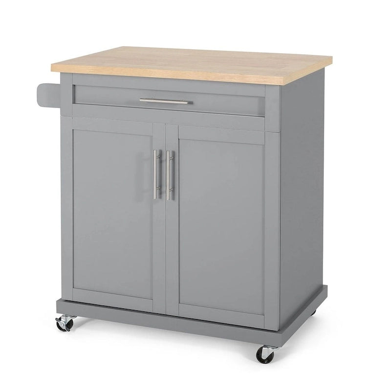 Contemporary Wood Kitchen Cart with Wheels Storage and Wheels by