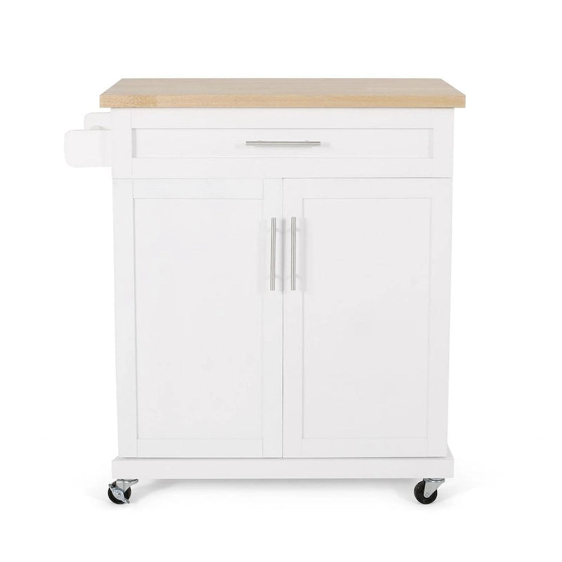 Contemporary Wood Kitchen Cart with Wheels Storage and Wheels by