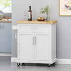 Contemporary Wood Kitchen Cart with Wheels Storage and Wheels by