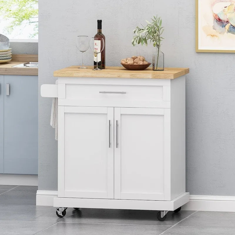 Contemporary Wood Kitchen Cart with Wheels Storage and Wheels by