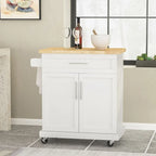 Contemporary Wood Kitchen Cart with Wheels Storage and Wheels by