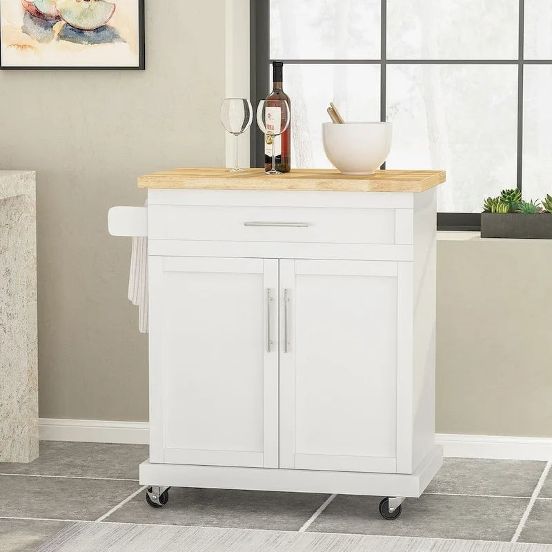 Contemporary Wood Kitchen Cart with Wheels Storage and Wheels by