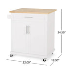 Contemporary Wood Kitchen Cart with Wheels Storage and Wheels by