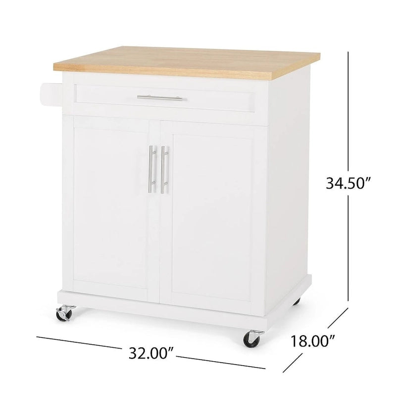 Contemporary Wood Kitchen Cart with Wheels Storage and Wheels by