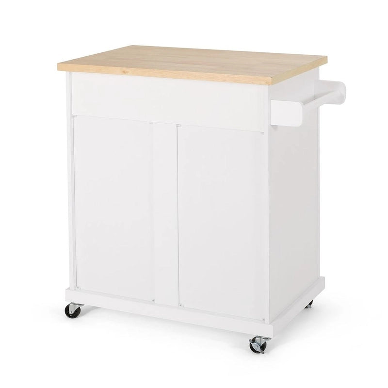 Contemporary Wood Kitchen Cart with Wheels Storage and Wheels by