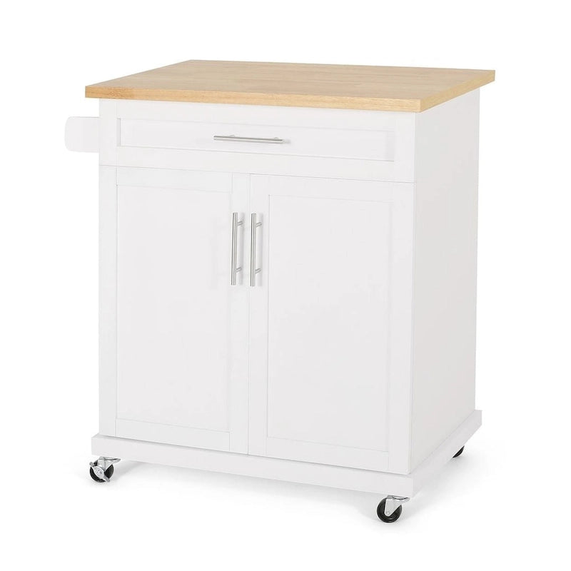Contemporary Wood Kitchen Cart with Wheels Storage and Wheels by