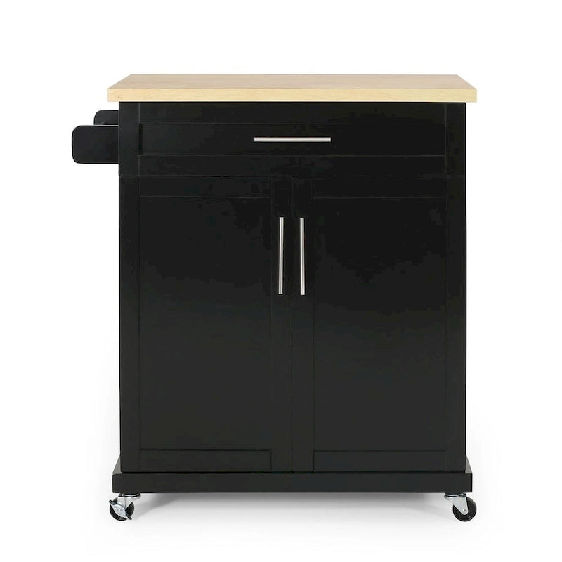 Contemporary Wood Kitchen Cart with Wheels Storage and Wheels by