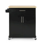 Contemporary Wood Kitchen Cart with Wheels Storage and Wheels by