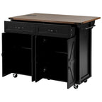 53.5 Farmhouse Kitchen Island Cart with Power Outlet, Drop Leaf, Spice Rack, and 2 Drawers, 5 Wheels