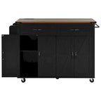 53.5 Farmhouse Kitchen Island Cart with Power Outlet, Drop Leaf, Spice Rack, and 2 Drawers, 5 Wheels