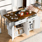 53.5 Farmhouse Kitchen Island Cart with Power Outlet, Drop Leaf, Spice Rack, and 2 Drawers, 5 Wheels