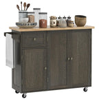 Triple-Cabinet Rolling Kitchen Island with Storage Shelf Adjustment