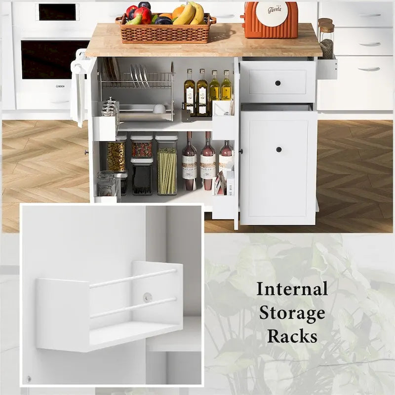 Rolling Kitchen Cart with Internal Storage Rack and Pull Out Cabinet - N/A