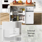 Rolling Kitchen Cart with Internal Storage Rack and Pull Out Cabinet - N/A