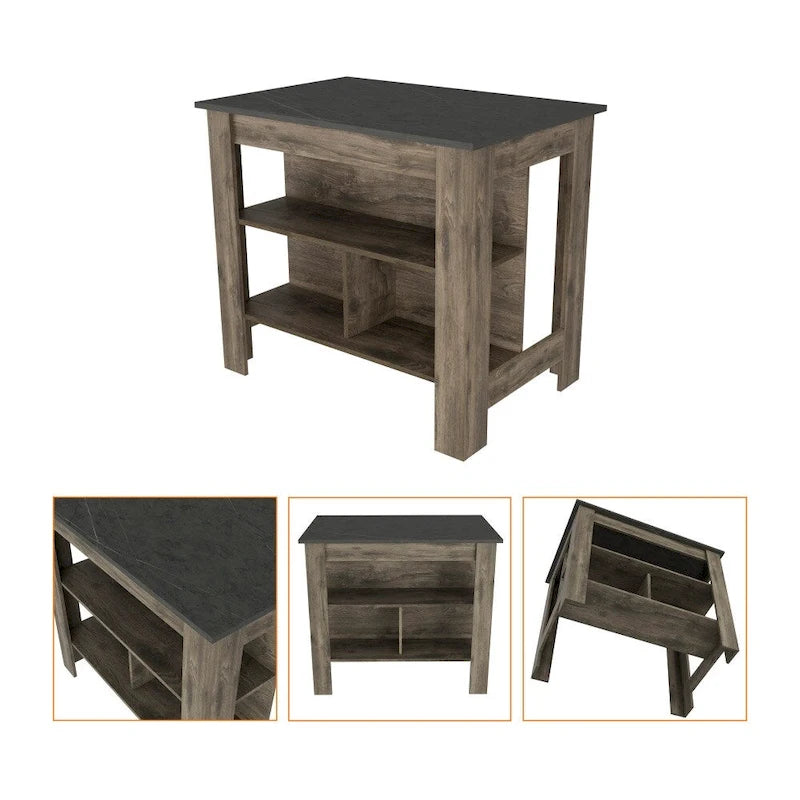 40.5 in. W Wood Kitchen Island Dining Table with 3 Shelves