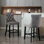 Contemporary Velvet Upholstered Barstools with Button Tufted Decoration and Wooden Legs,Set of 2