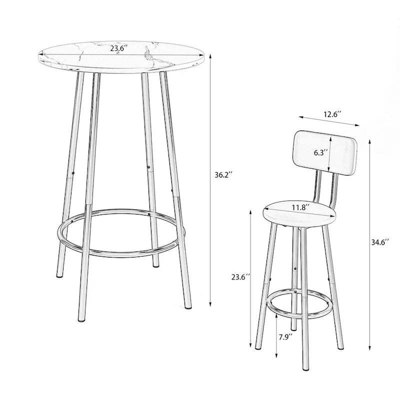 CUSchoice Stylish Bar Table Set With 2 Stools and Partition Included - 24*24*35.5(inch)