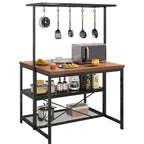 42 3 Tier Kitchen Island Table with Storage Shelf and Hooks - N/A