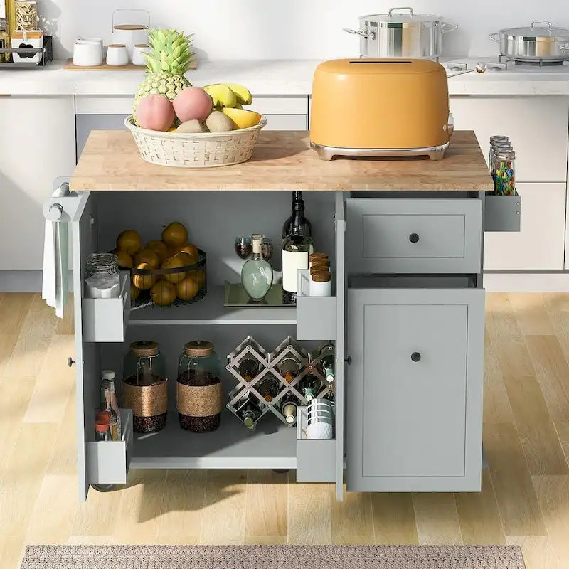 53.9 W Modern Versatile Kitchen Island with Drop Leaf and 3 Drawer Cabinets