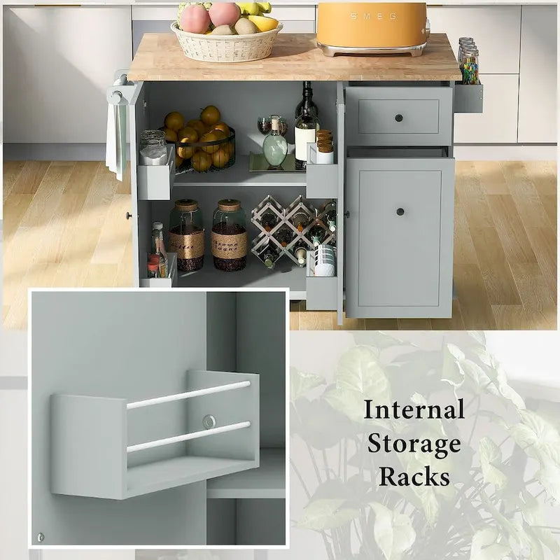 53.9 W Modern Versatile Kitchen Island with Drop Leaf and 3 Drawer Cabinets