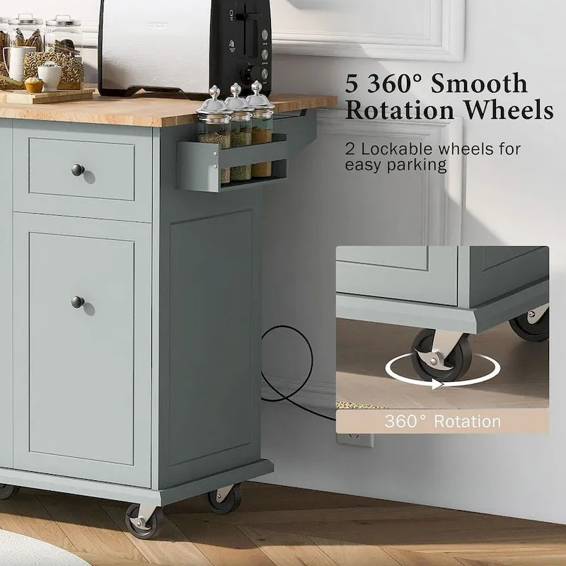 53.9 W Modern Versatile Kitchen Island with Drop Leaf and 3 Drawer Cabinets