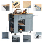 47 Modern Kitchen Cart with Electrical Outlet, Rubberwood Kitchen Island with Drop Leaf and Adjustable Storage Cabinet