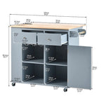 47 Modern Kitchen Cart with Electrical Outlet, Rubberwood Kitchen Island with Drop Leaf and Adjustable Storage Cabinet