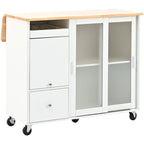 LED Light Kitchen Cart with Drop Leaf and Adjustable Shelf