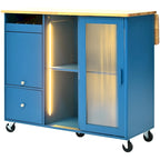 LED Light Kitchen Cart with Drop Leaf and Adjustable Shelf