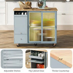 LED Light Kitchen Cart with Drop Leaf and Adjustable Shelf