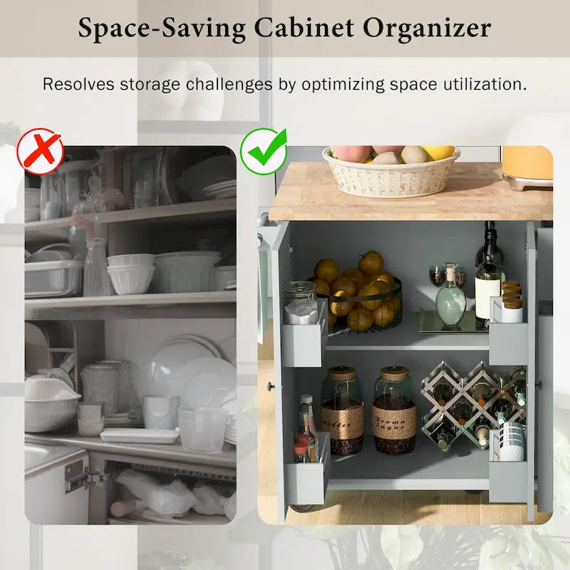 53.9 Kitchen Island Cart with Drop Leaf on Wheels
