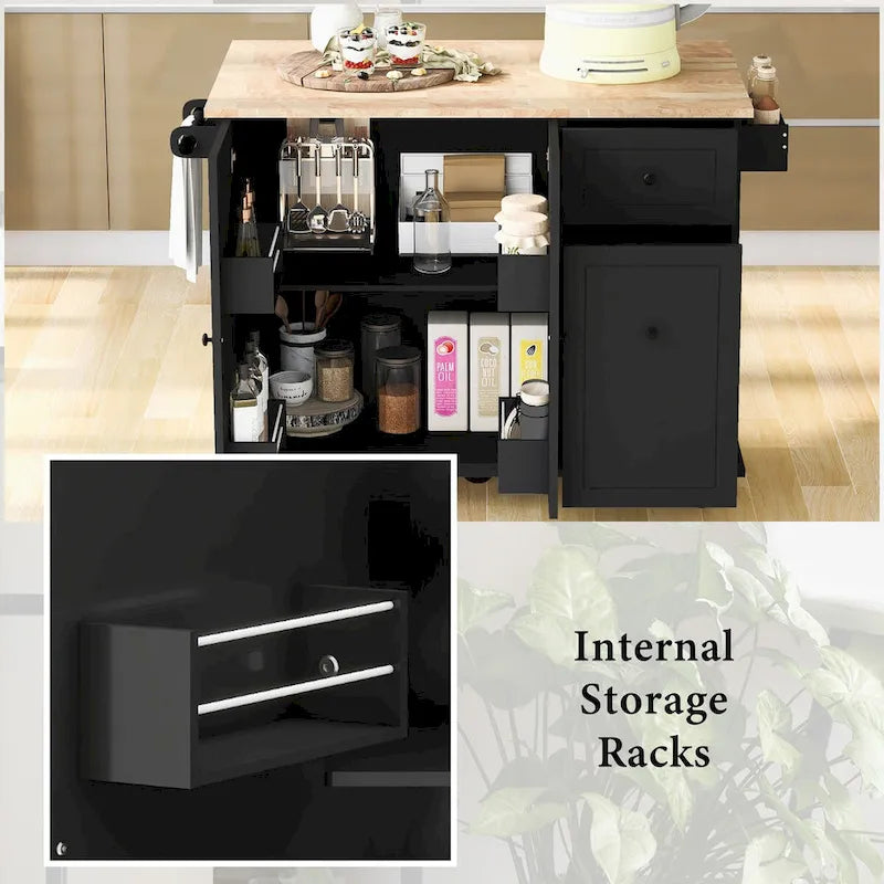 53.9 Kitchen Island Cart with Drop Leaf on Wheels