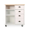 Contemporary Wood Kitchen Cart with Wheels Drawers and Cabinet by