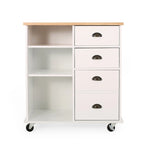 Contemporary Wood Kitchen Cart with Wheels Drawers and Cabinet by