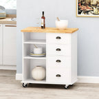 Contemporary Wood Kitchen Cart with Wheels Drawers and Cabinet by
