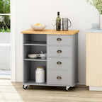 Contemporary Wood Kitchen Cart with Wheels Drawers and Cabinet by