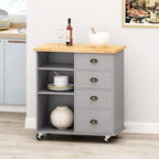 Contemporary Wood Kitchen Cart with Wheels Drawers and Cabinet by
