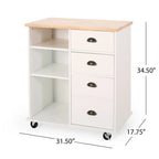 Contemporary Wood Kitchen Cart with Wheels Drawers and Cabinet by