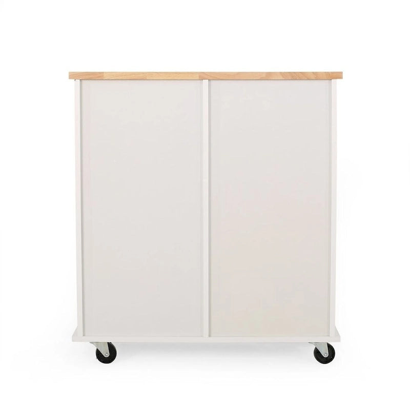 Contemporary Wood Kitchen Cart with Wheels Drawers and Cabinet by