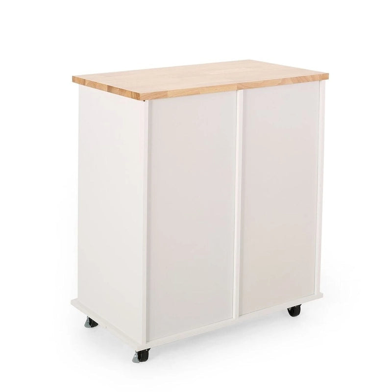 Contemporary Wood Kitchen Cart with Wheels Drawers and Cabinet by