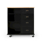 Contemporary Wood Kitchen Cart with Wheels Drawers and Cabinet by