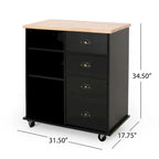 Contemporary Wood Kitchen Cart with Wheels Drawers and Cabinet by